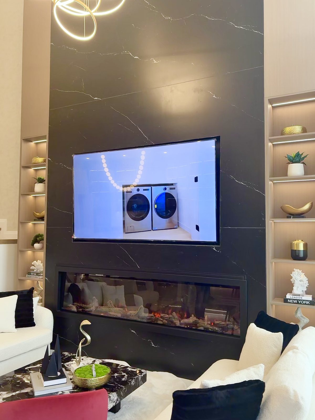 Living room with a feature fireplace